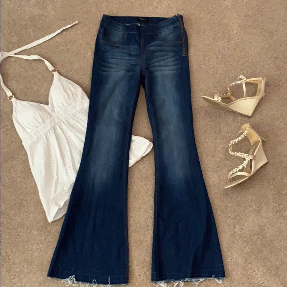 Distressed Flare Side-Zip Jeans